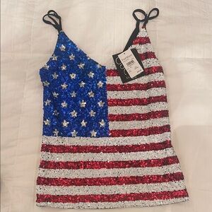 Blue and White Sequin Sleeveless Camisole